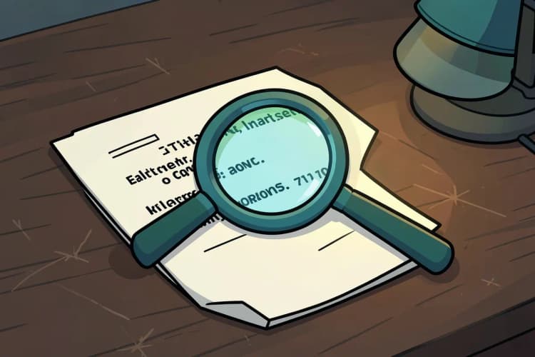 Um contrato de timeshare com uma lupa focando em uma cláusula específica, com uma caneta ao lado.