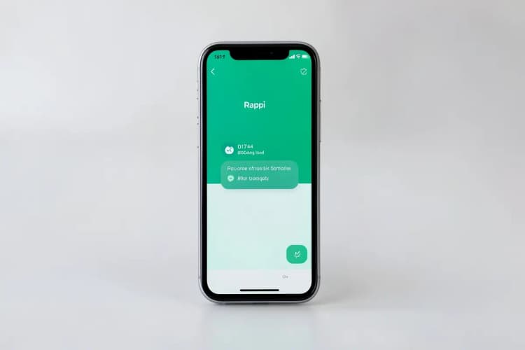 Um smartphone exibindo o aplicativo Rappi com uma notificação de conta suspensa, em um fundo desfocado.