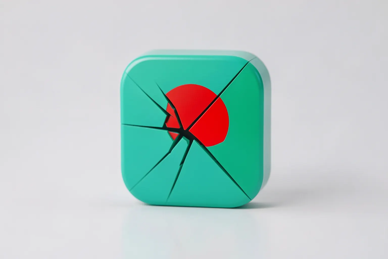 Um ícone de escudo Rappi rachado com um sinal de alerta vermelho sobreposto, em um fundo branco.