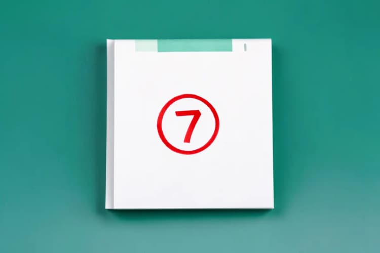 Um calendário com o dia 7 circulado em vermelho, em fundo branco.