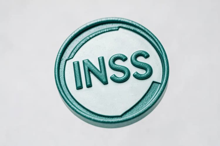 Um carimbo oficial com a sigla "INSS" em relevo.