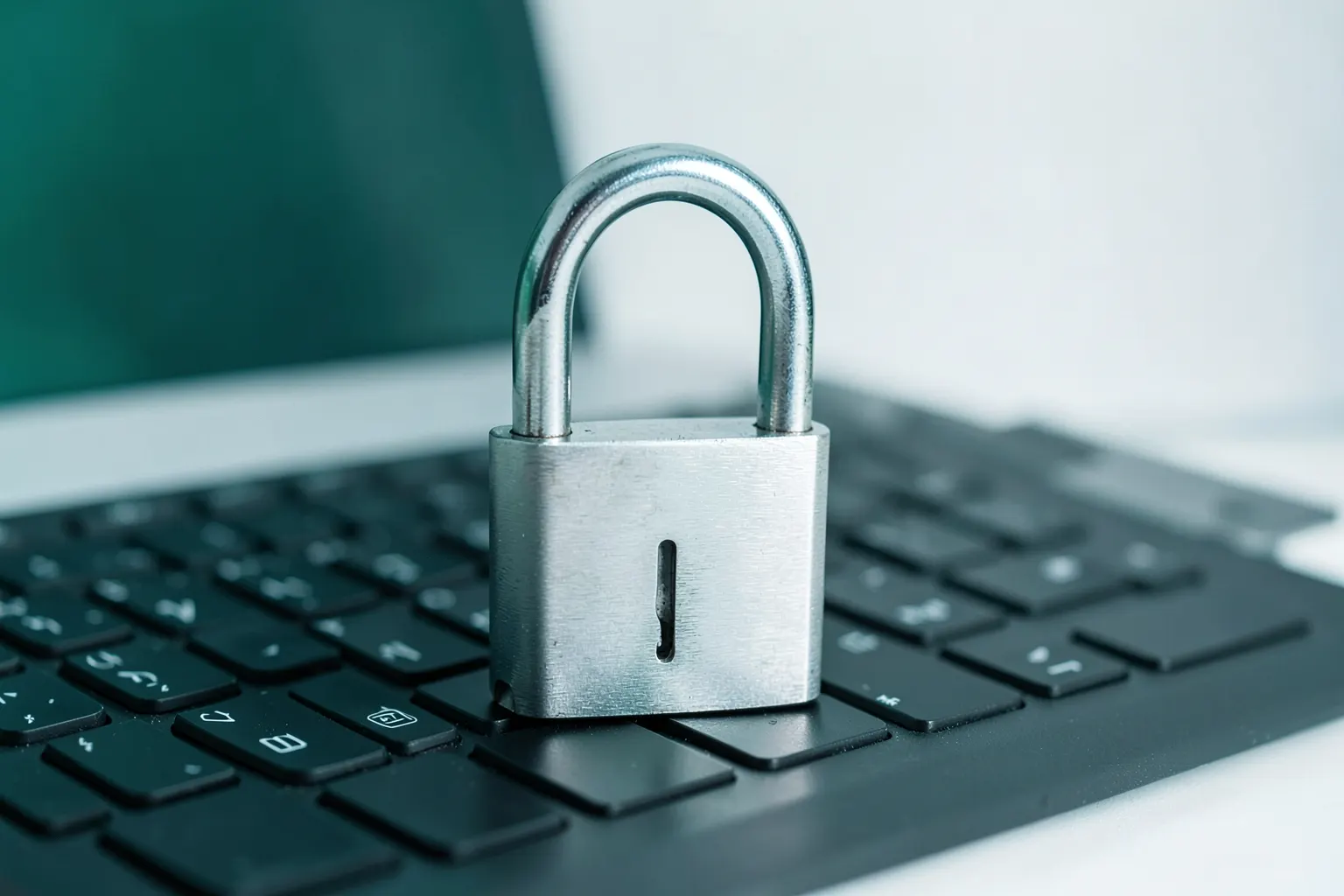 Um cadeado aberto sobre um teclado de computador, simbolizando a recuperação de acesso a uma conta online.