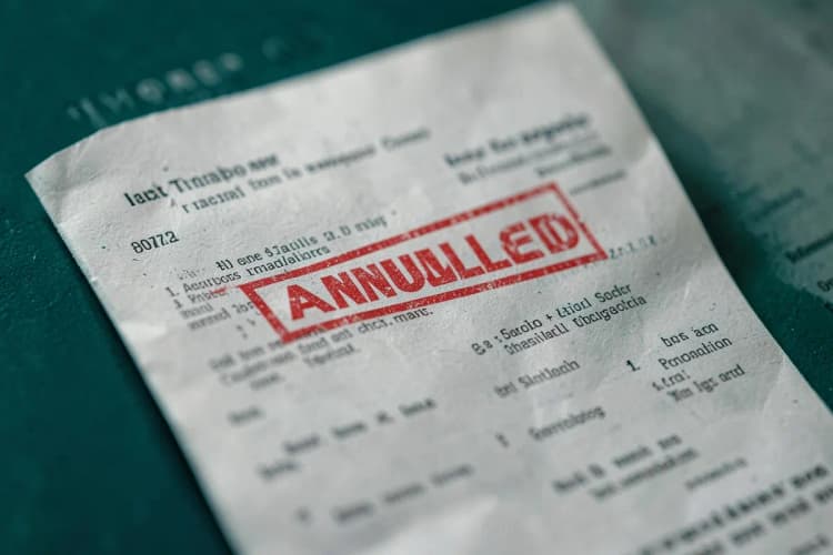 Um contrato de timeshare com um carimbo de "anulado" em vermelho.